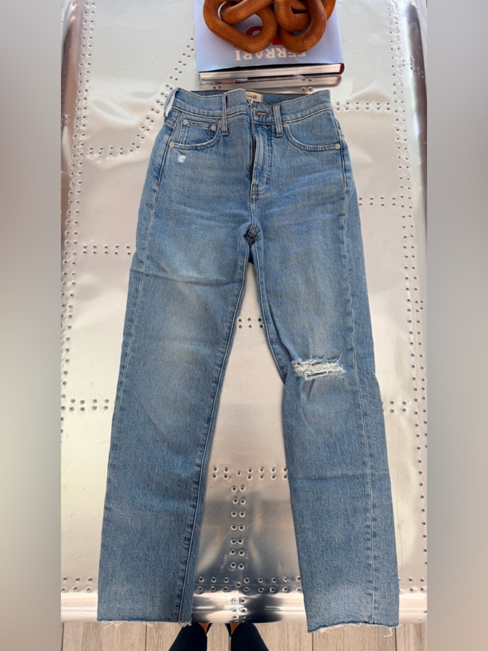 Madewell Light Blue Straight-Leg Distressed Jeans